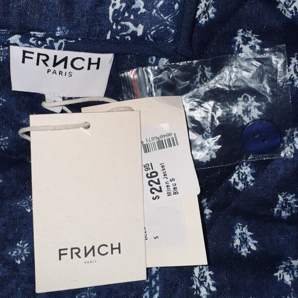 NWT Frnch Small Reversible Quilt Blue Jacket Patchwork Button Pocket Chore Coat - Picture 10 of 12